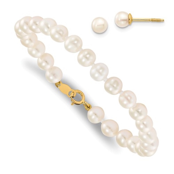 14k Pearl Bracelet And Earring Set